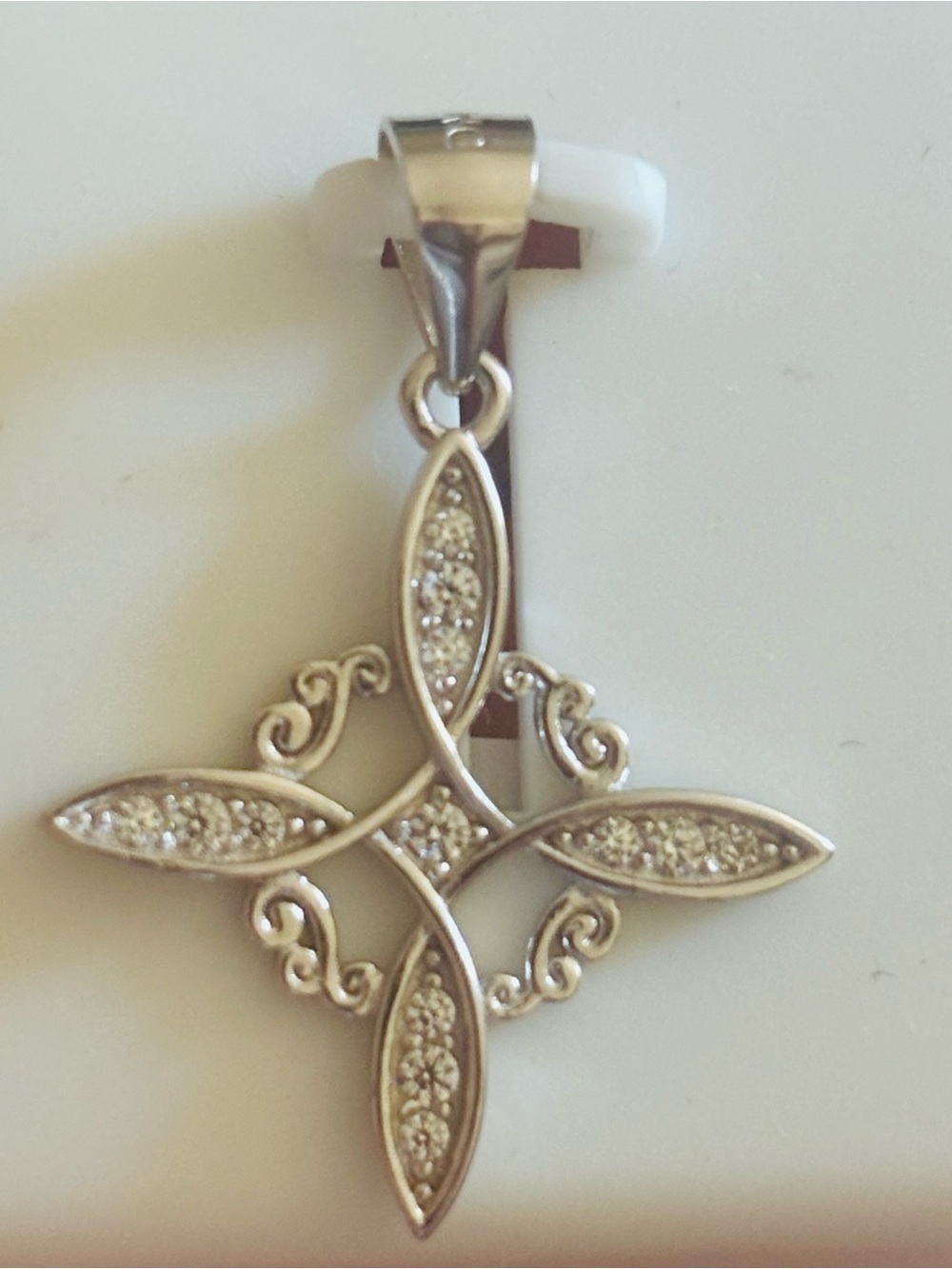 925 Sterling Silver Cross Religious Pendant CZ Rhodium 32mm